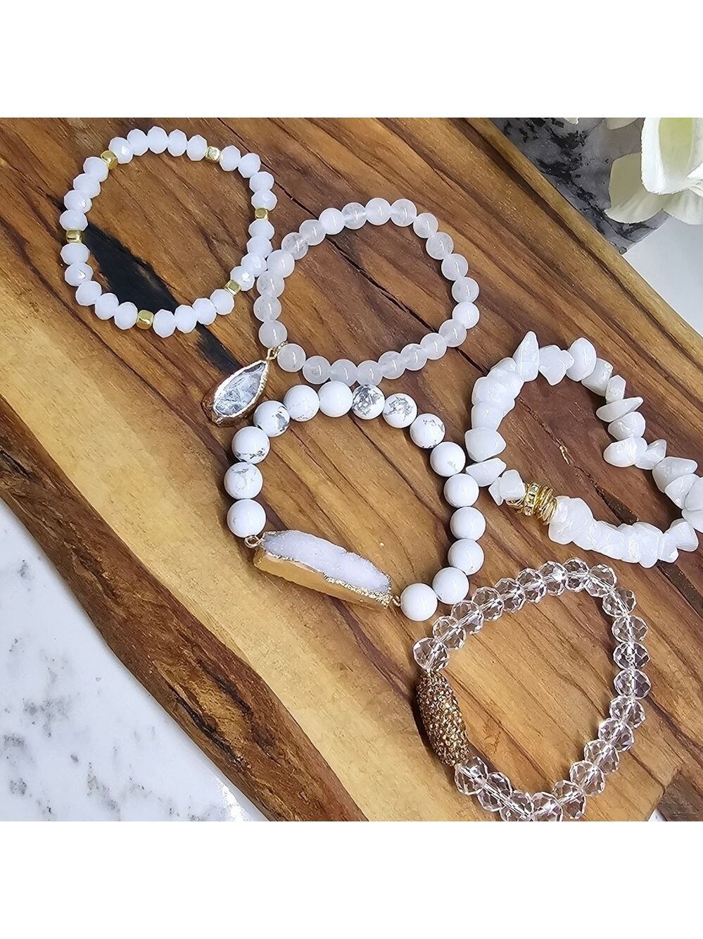 Druzy Dreams Stack Bracelets Set In White - Picture 7 of 7